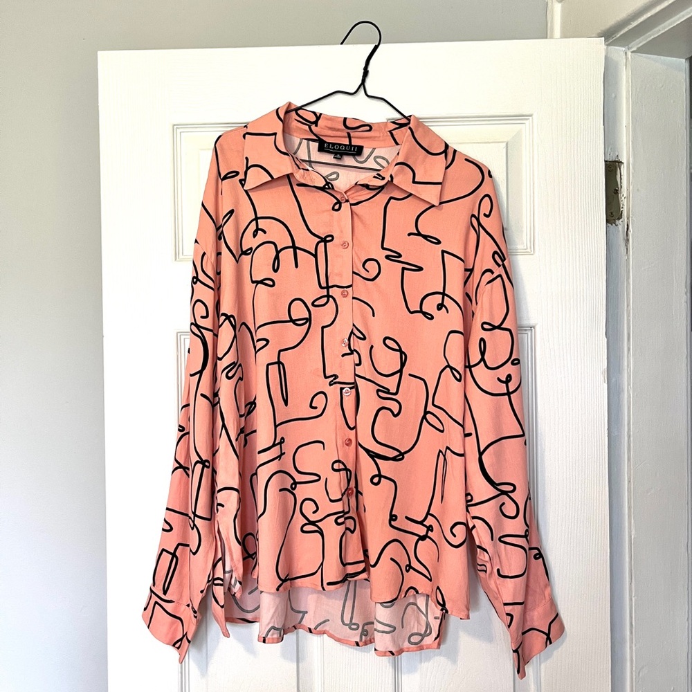 Eloquii Pink Abstract Button Down Shirt